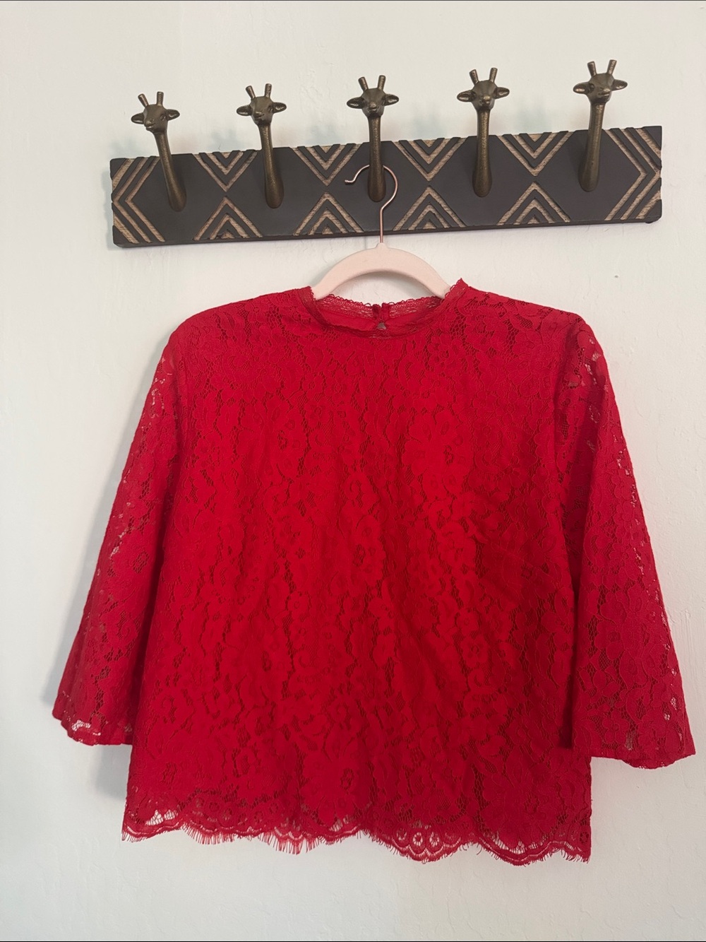 H&M Red Lace Bell-Sleeve Blouse, size 6